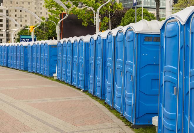 portable restrooms arranged for easy access and use at events in Astoria